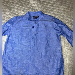 Vilebrequin Linen Blue Button Down Dress  long sleeve Shirt - Size 6 excellent